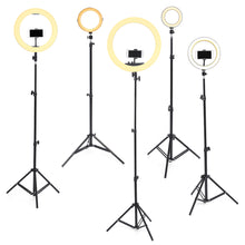 Load image into Gallery viewer, 16CM 20CM 26CM 36CM 48CM Dimmable Video Ring Light with Tripod Head Cold Shoe Mount Phone Clip for Youtube TikTok Live Streaming